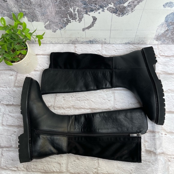 AQUATALIA Weatherproof black leather winter boots knee high zipper side size 5.5 - Picture 4 of 10